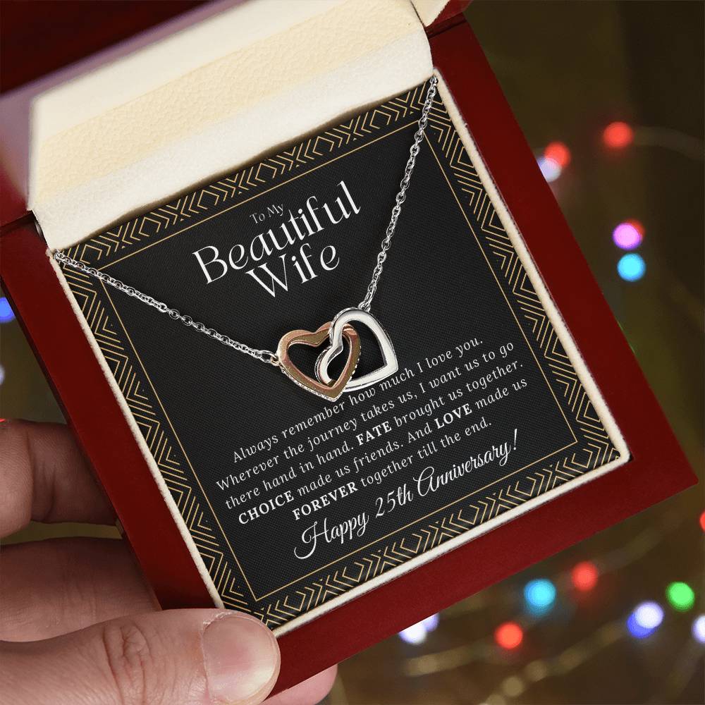25 Year Anniversary Gift For Wife - Interlocking Hearts Necklace