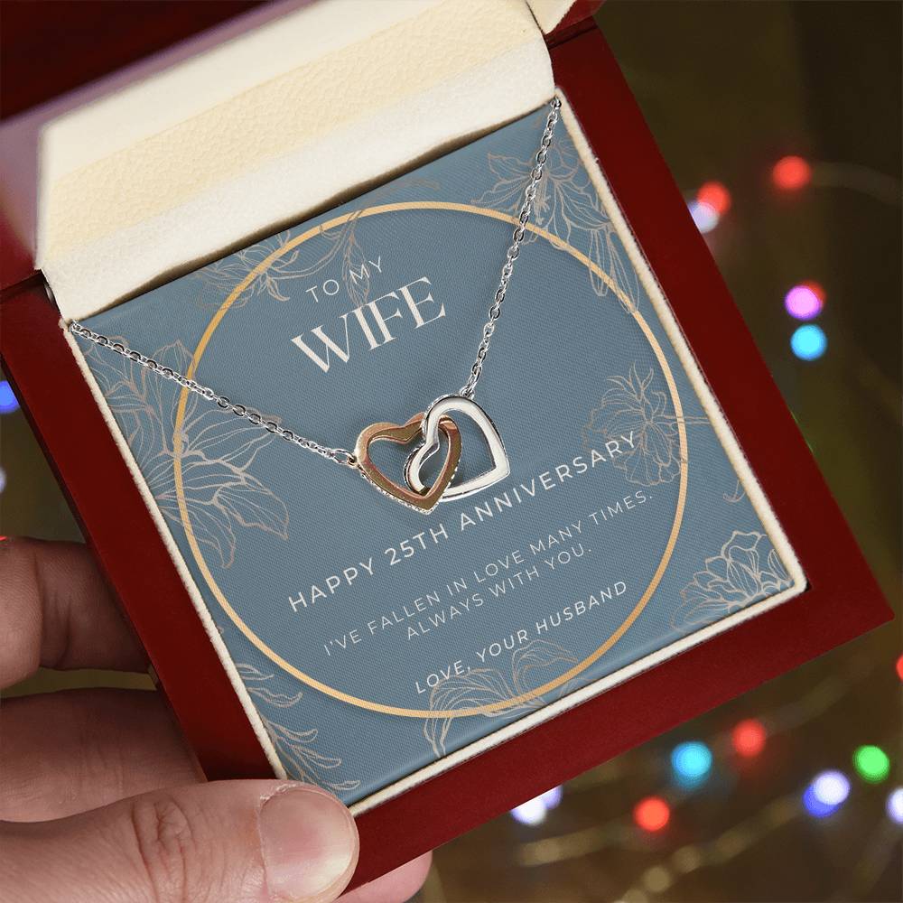 25 Year Anniversary Gift For Wife - Interlocking Hearts Necklace