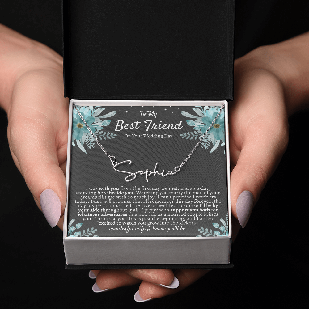 To My Best Friend On Your Wedding Day – Personalized Name Necklace, Custom Wedding Gift for Bride, Best Friend Wedding Jewelry, Made in USA