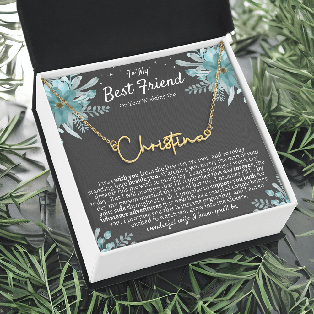 To My Best Friend On Your Wedding Day – Personalized Name Necklace, Custom Wedding Gift for Bride, Best Friend Wedding Jewelry, Made in USA