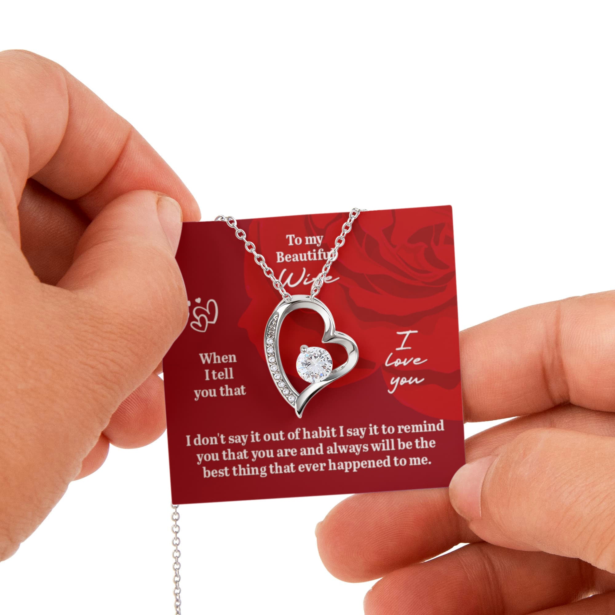 To My Beautiful Wife – Forever Love Heart Necklace with Preserved Rose Box | Romantic Gift for Anniversary, Birthday, or Christmas