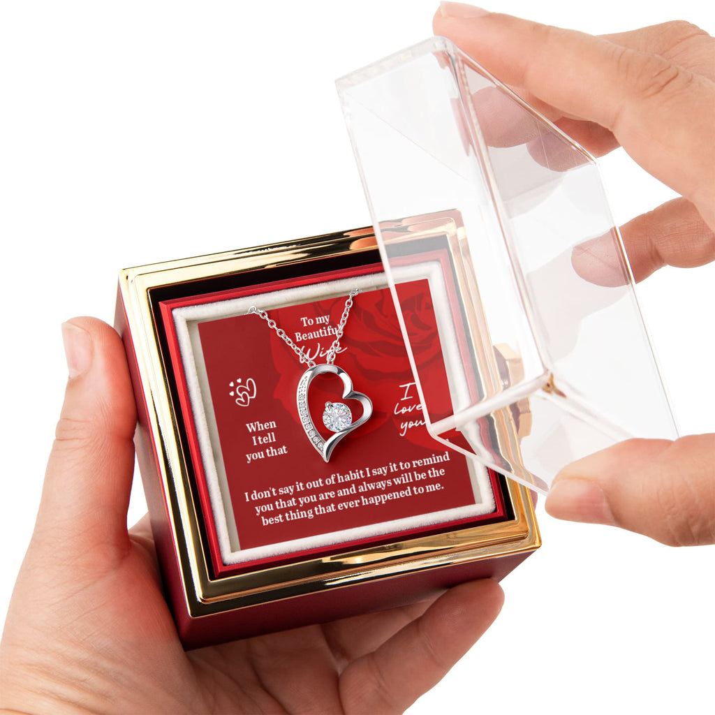 To My Beautiful Wife – Forever Love Heart Necklace with Preserved Rose Box | Romantic Gift for Anniversary, Birthday, or Christmas