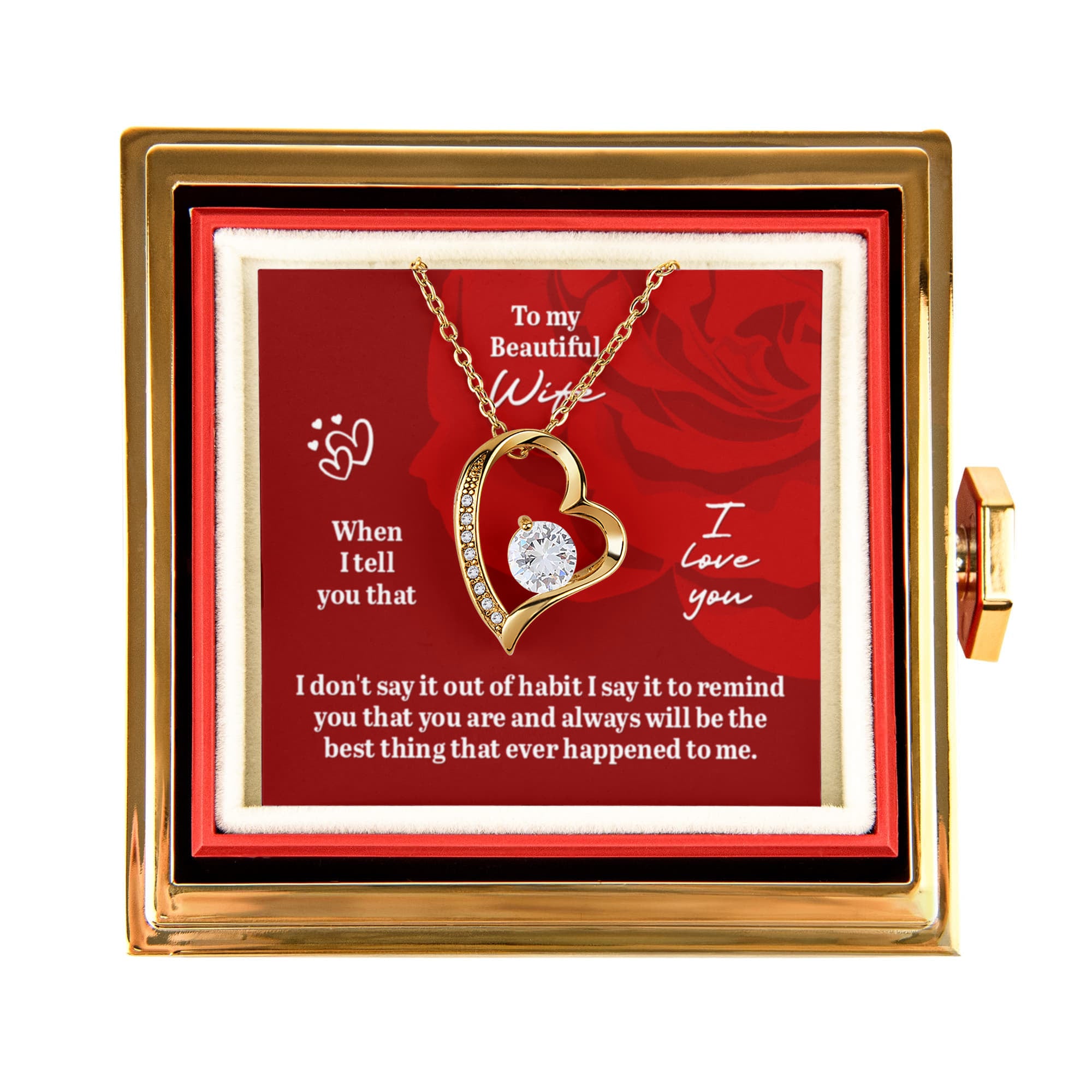 To My Beautiful Wife – Forever Love Heart Necklace with Preserved Rose Box | Romantic Gift for Anniversary, Birthday, or Christmas