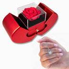 Red Heart Jewelry Box with Preserved Rose and Necklace