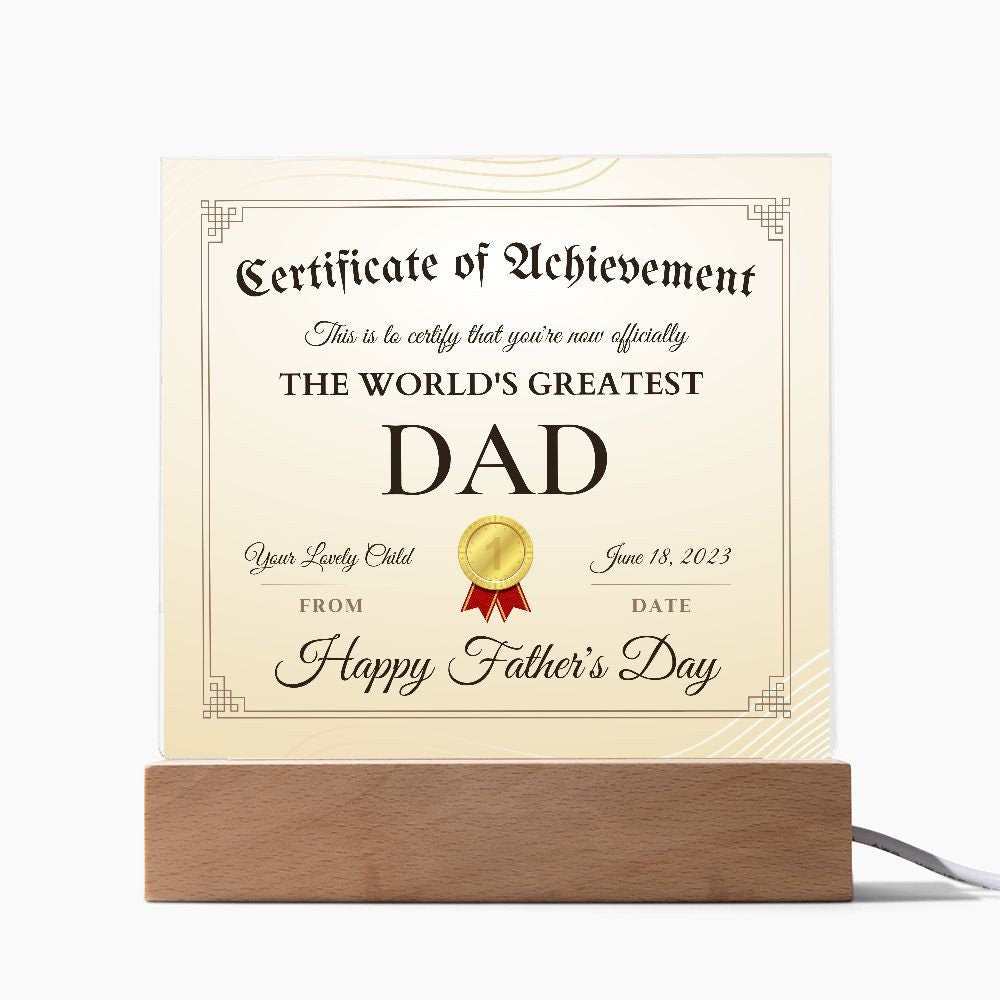 Fathers Day Gift for Dad, World's Greatest Dad Certificate, Meaningful Dad Gifts on Father's Day, Best Gifts for Dad on Fathers Day