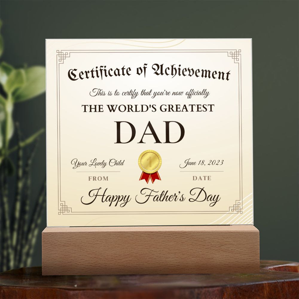 Fathers Day Gift for Dad, World's Greatest Dad Certificate, Meaningful Dad Gifts on Father's Day, Best Gifts for Dad on Fathers Day