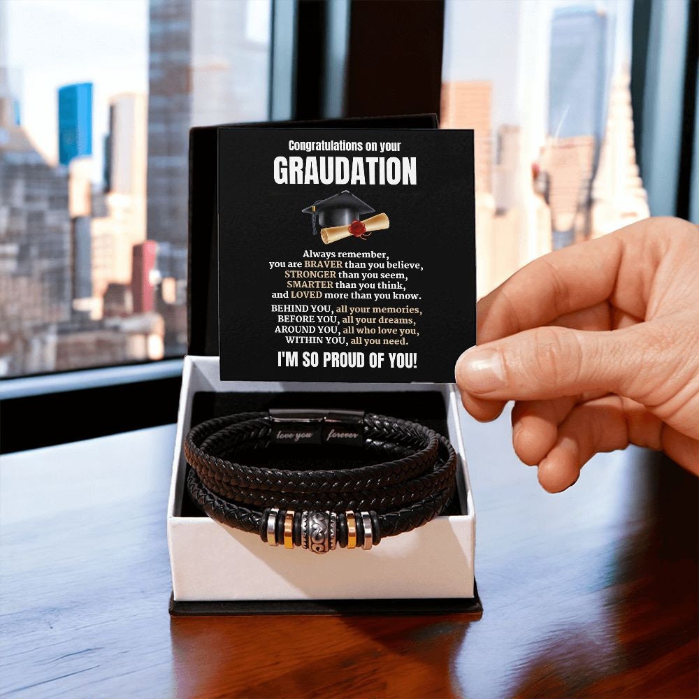 Graduate Bracelet - Gift for Boys - Personalized Engraved Jewelry - Adjustable Wristband - Graduation Present - Handmade Accessories
