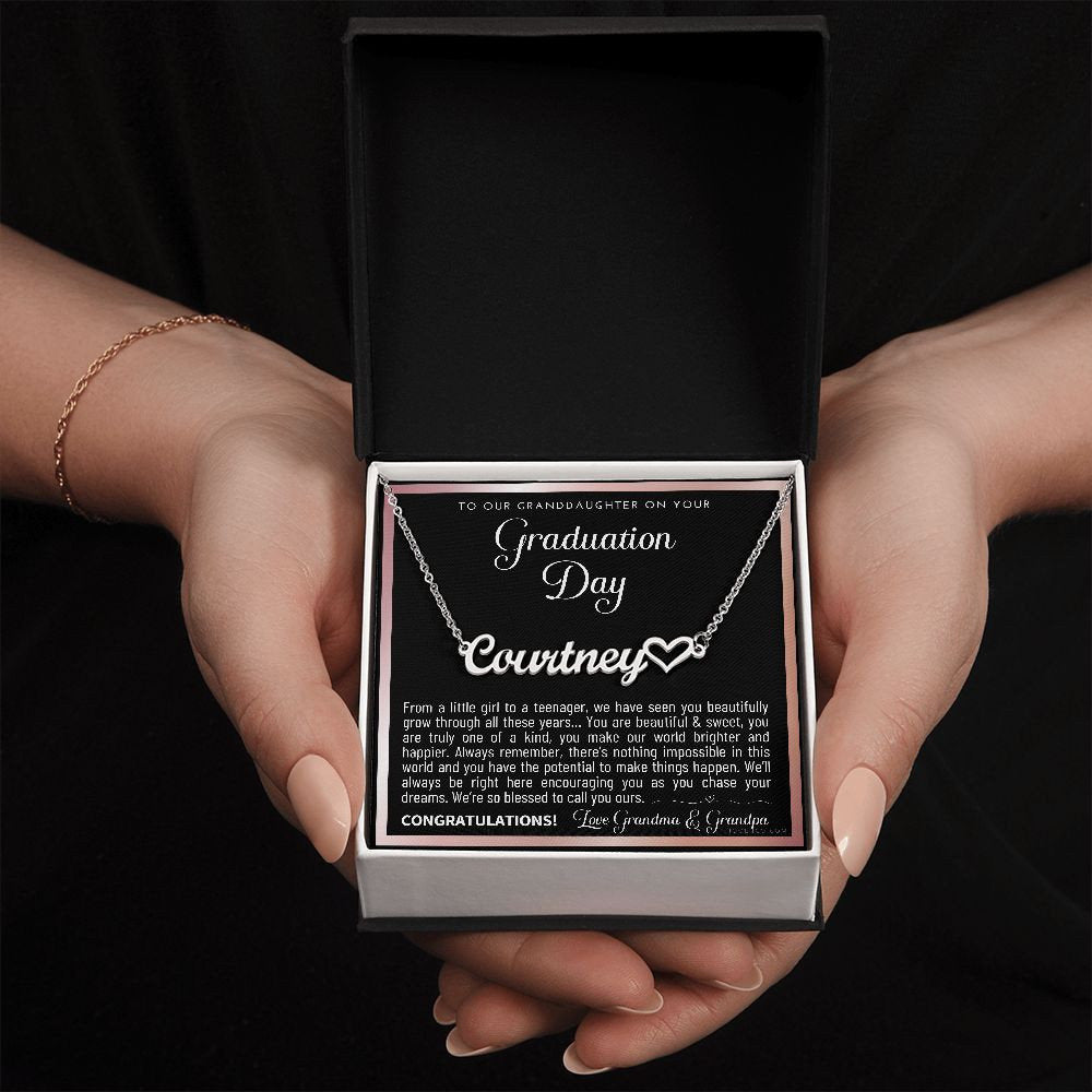Granddaughter Graduation Gift from Grandma & Grandpa, Gift for Granddaughter Graduation, Granddaughter Graduation Necklace, Name Necklace