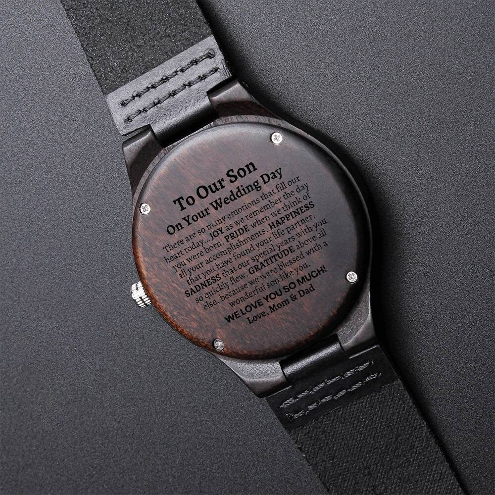 Groom Gift from Parents, To Our Son on his Wedding Day, Son Wedding Gift, Wooden Watch, Wedding Day Gift for Son, Gift from Mom Dad