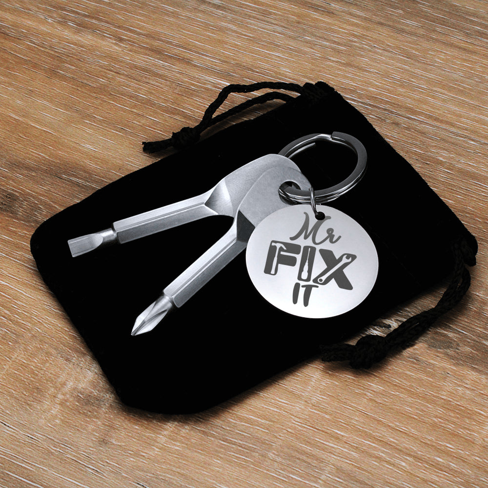 Dad Screwdriver Keychain, Custom Engraved Keychain, Father's Day Gift From Kids, Mr. Fix It