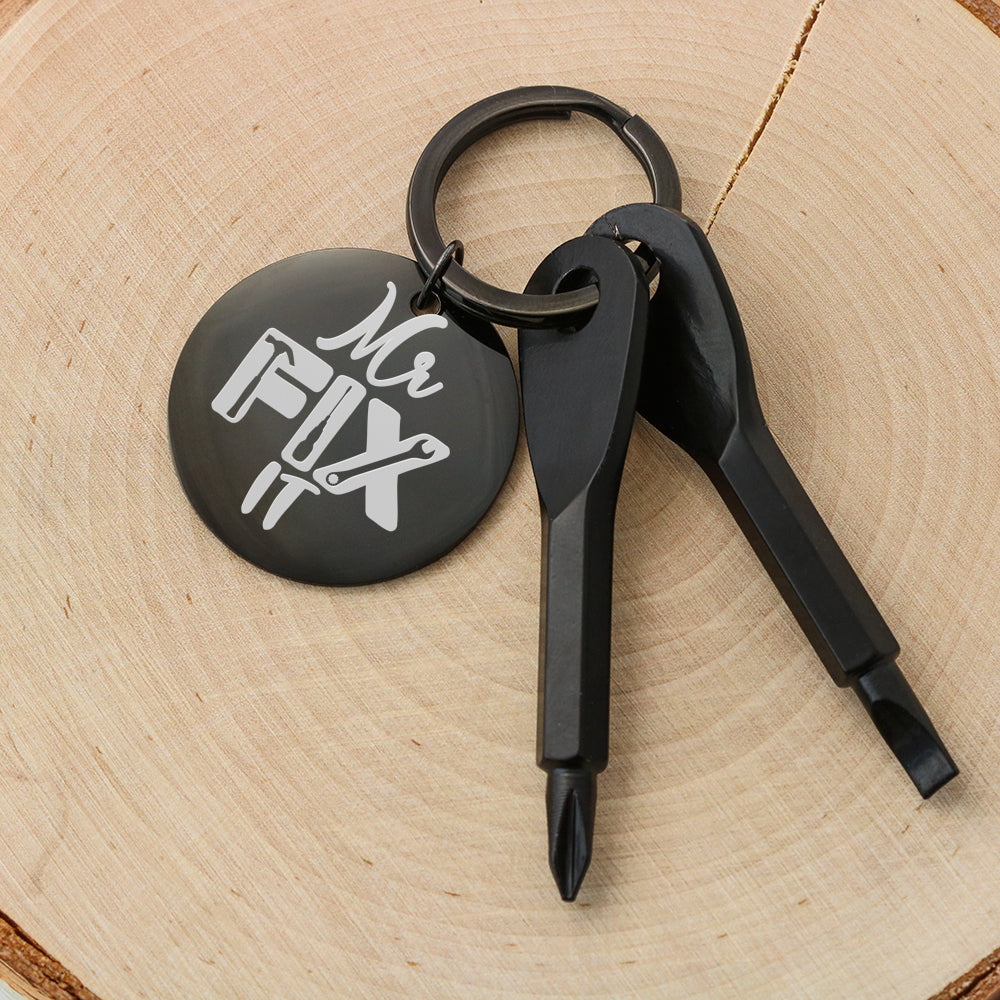 Dad Screwdriver Keychain, Custom Engraved Keychain, Father's Day Gift From Kids, Mr. Fix It