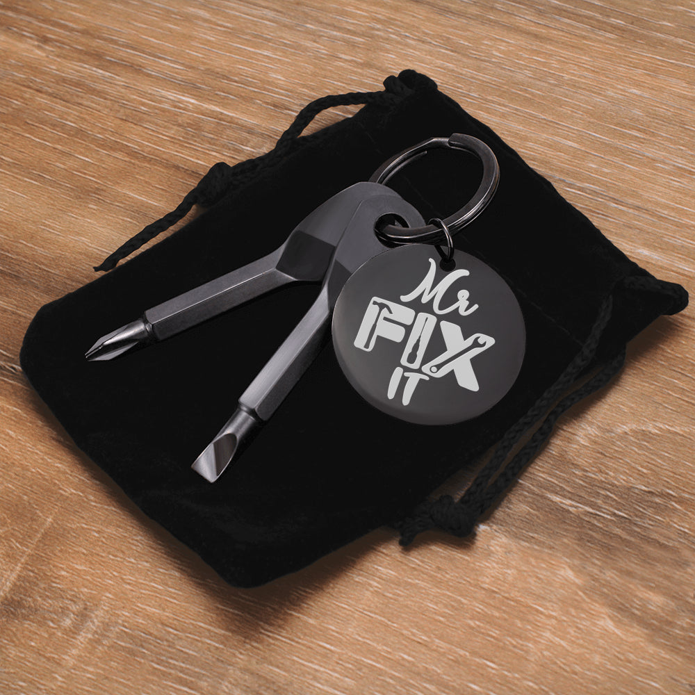 Dad Screwdriver Keychain, Custom Engraved Keychain, Father's Day Gift From Kids, Mr. Fix It