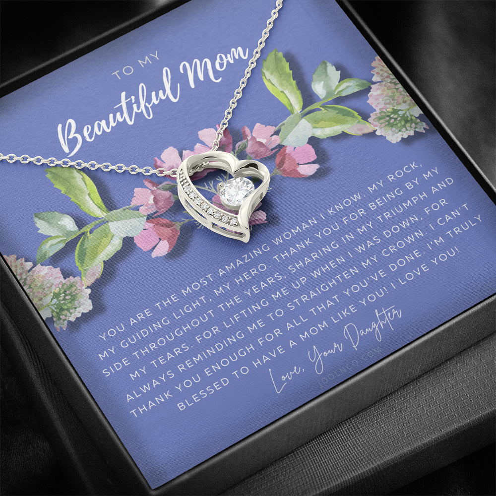 Forever Love Necklace | To My Beautiful Mom Necklace | Beautiful Mom Gift | Mother’s Day Gift | Birthday Gift | Gift from Daughter on Wedding Day