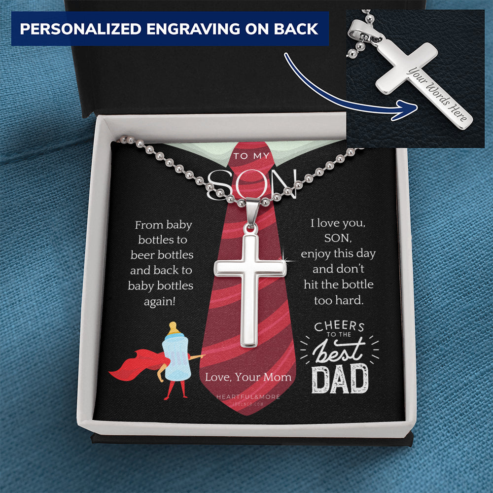 Personalized Gift for Son on Father’s Day from Mom, Mom to Son Gift, Cross Necklace for him, Mom to Son Gifts on Father's Day