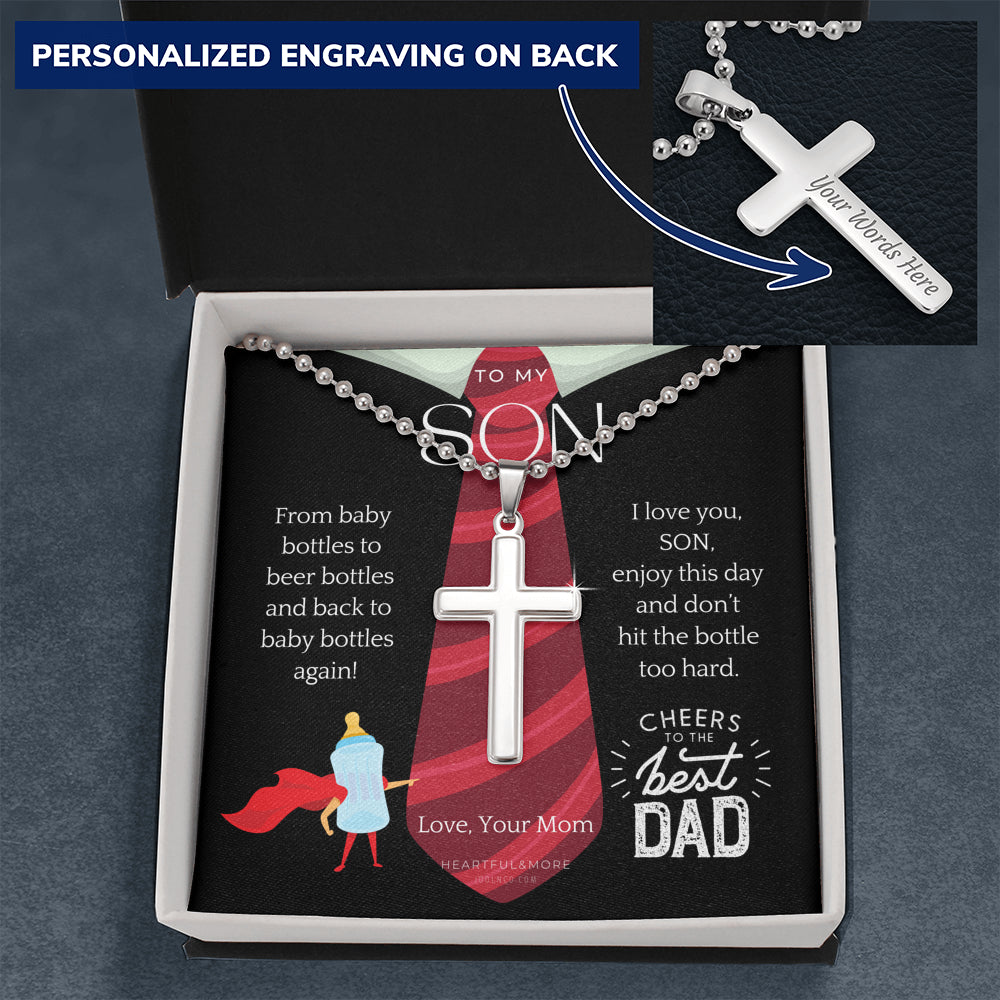 Personalized Gift for Son on Father’s Day from Mom, Mom to Son Gift, Cross Necklace for him, Mom to Son Gifts on Father's Day