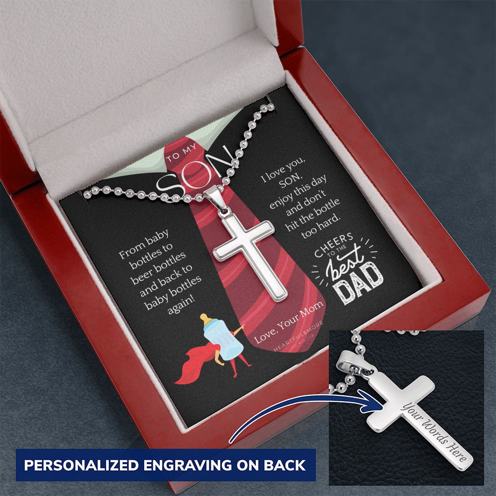 Personalized Gift for Son on Father’s Day from Mom, Mom to Son Gift, Cross Necklace for him, Mom to Son Gifts on Father's Day