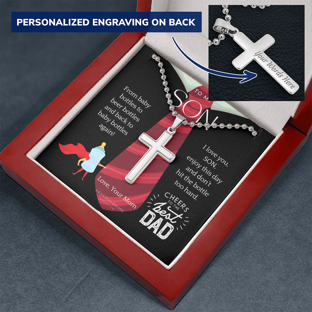 Personalized Gift for Son on Father’s Day from Mom, Mom to Son Gift, Cross Necklace for him, Mom to Son Gifts on Father's Day