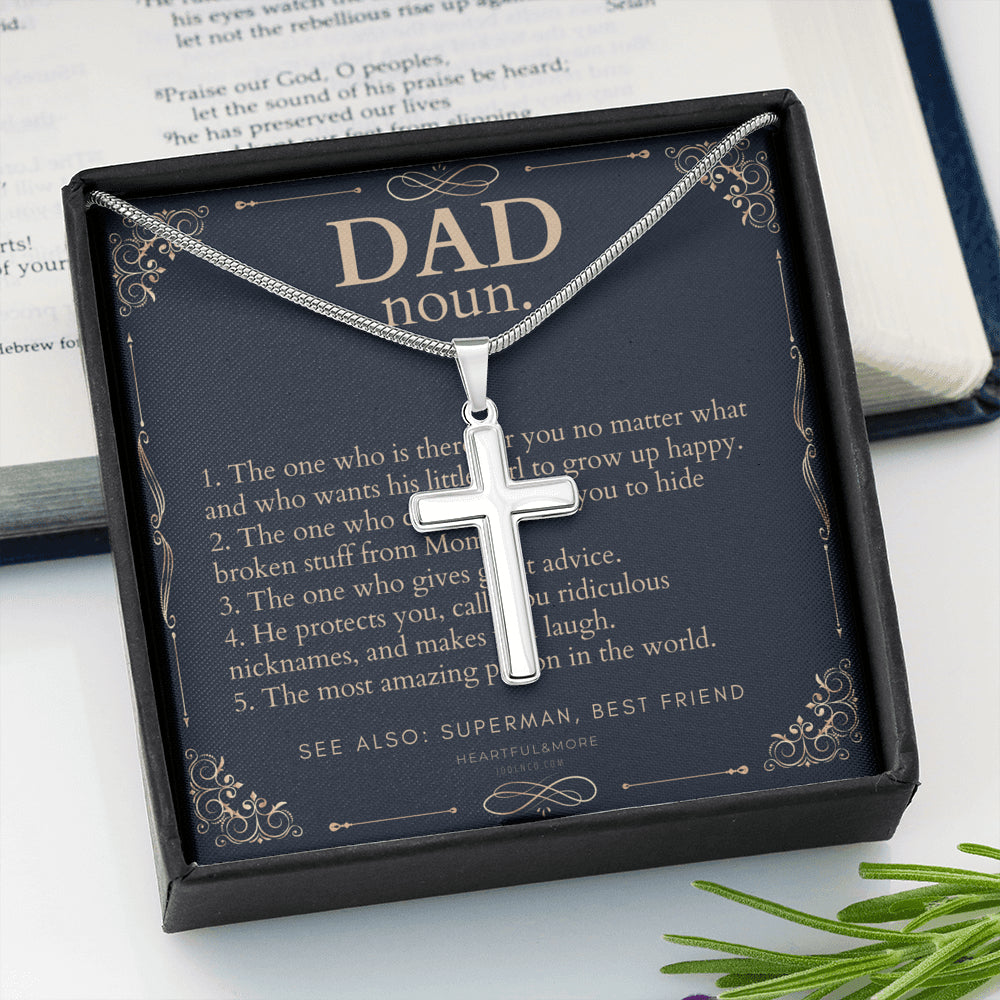 Personalized Gift for Dad on Father’s Day, Father’s Day gift for Dad, Dad Necklace, Cross Necklace, Dad Definition Necklace, Dad Definition Gift, Funny Gift for Dad