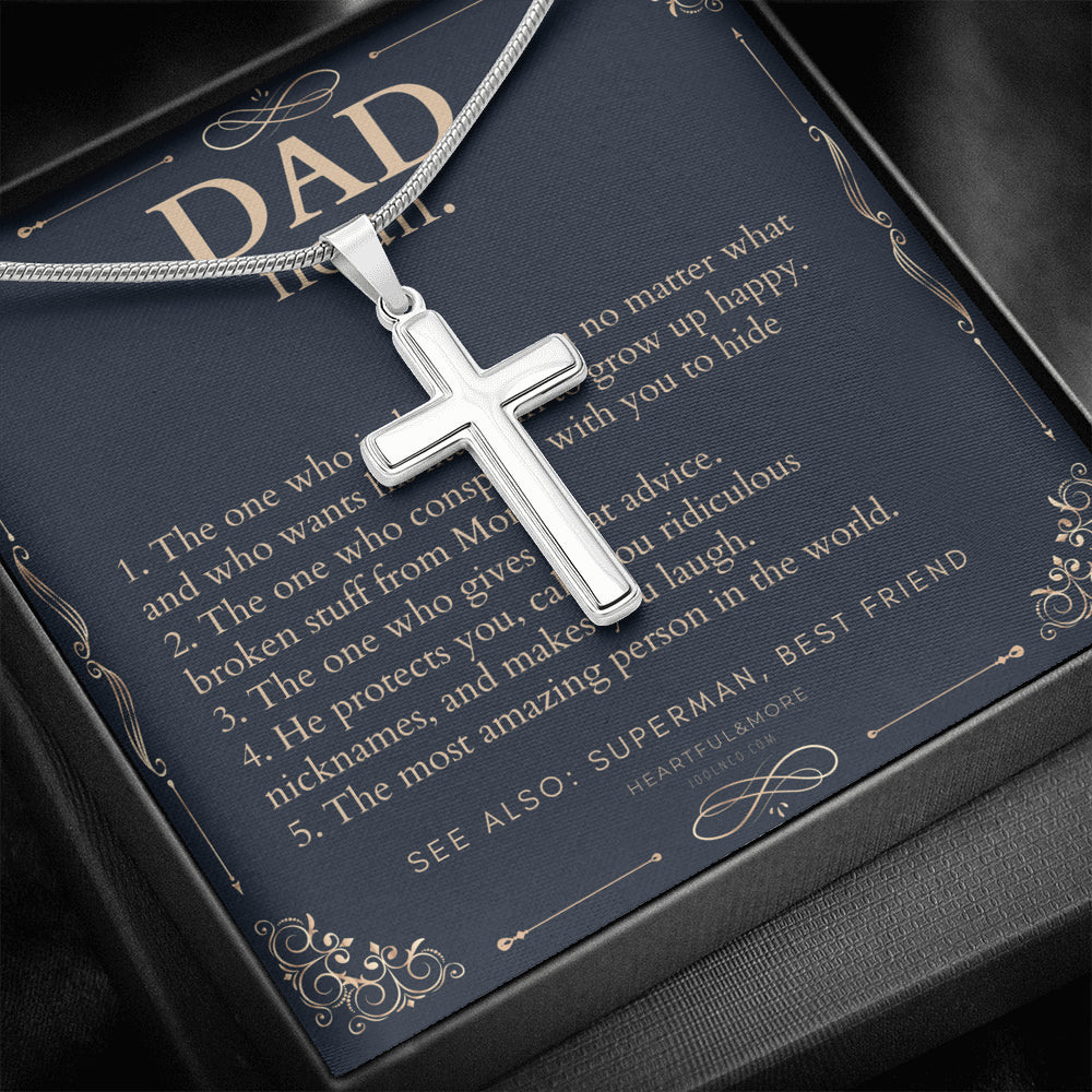 Personalized Gift for Dad on Father’s Day, Father’s Day gift for Dad, Dad Necklace, Cross Necklace, Dad Definition Necklace, Dad Definition Gift, Funny Gift for Dad