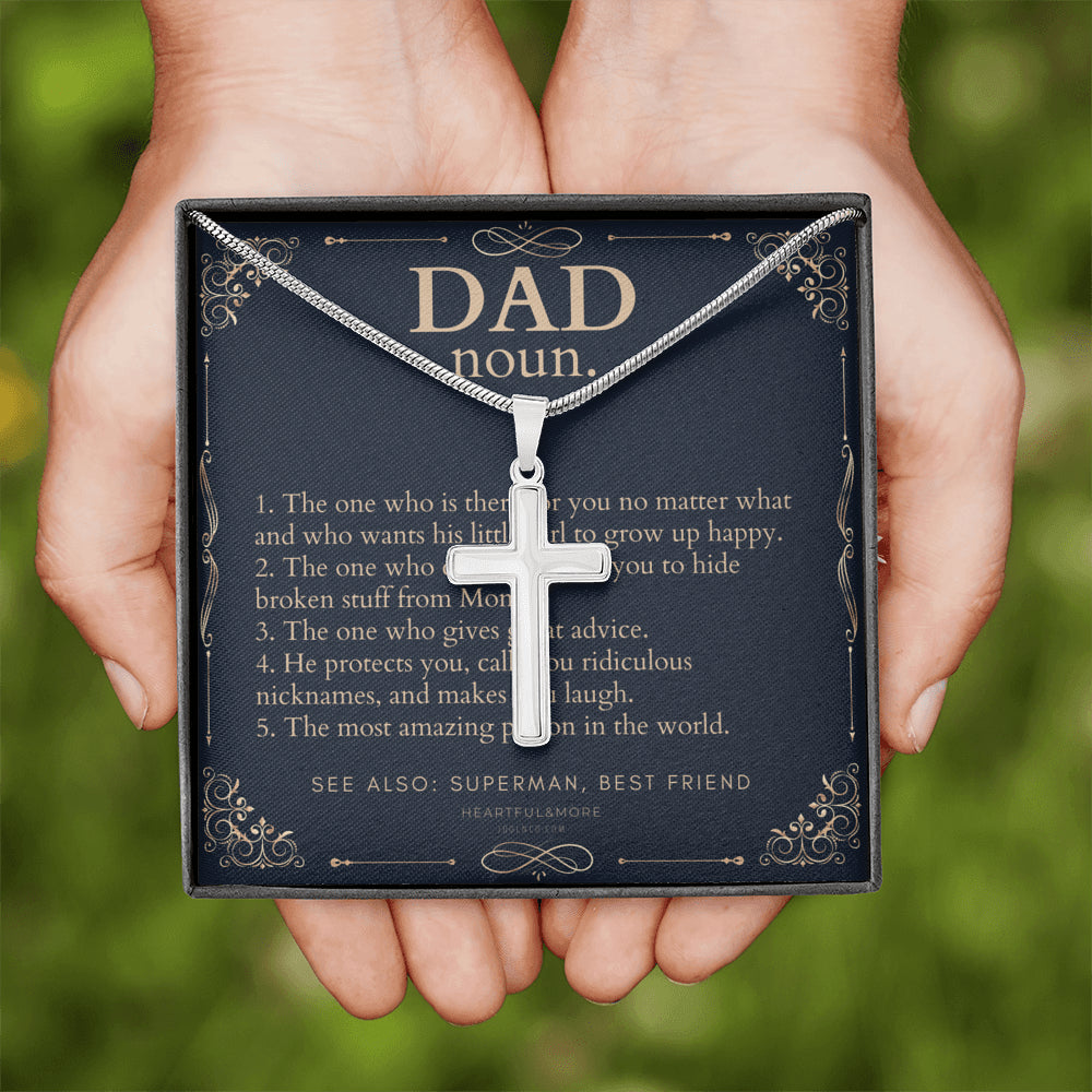 Personalized Gift for Dad on Father’s Day, Father’s Day gift for Dad, Dad Necklace, Cross Necklace, Dad Definition Necklace, Dad Definition Gift, Funny Gift for Dad