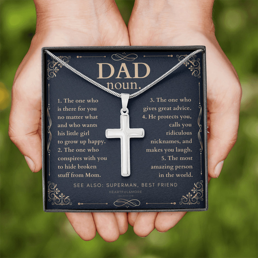 Personalized Gift for Dad on Father’s Day, Father’s Day gift for Dad, Dad Necklace, Cross Necklace, Dad Definition Necklace, Dad Definition Gift