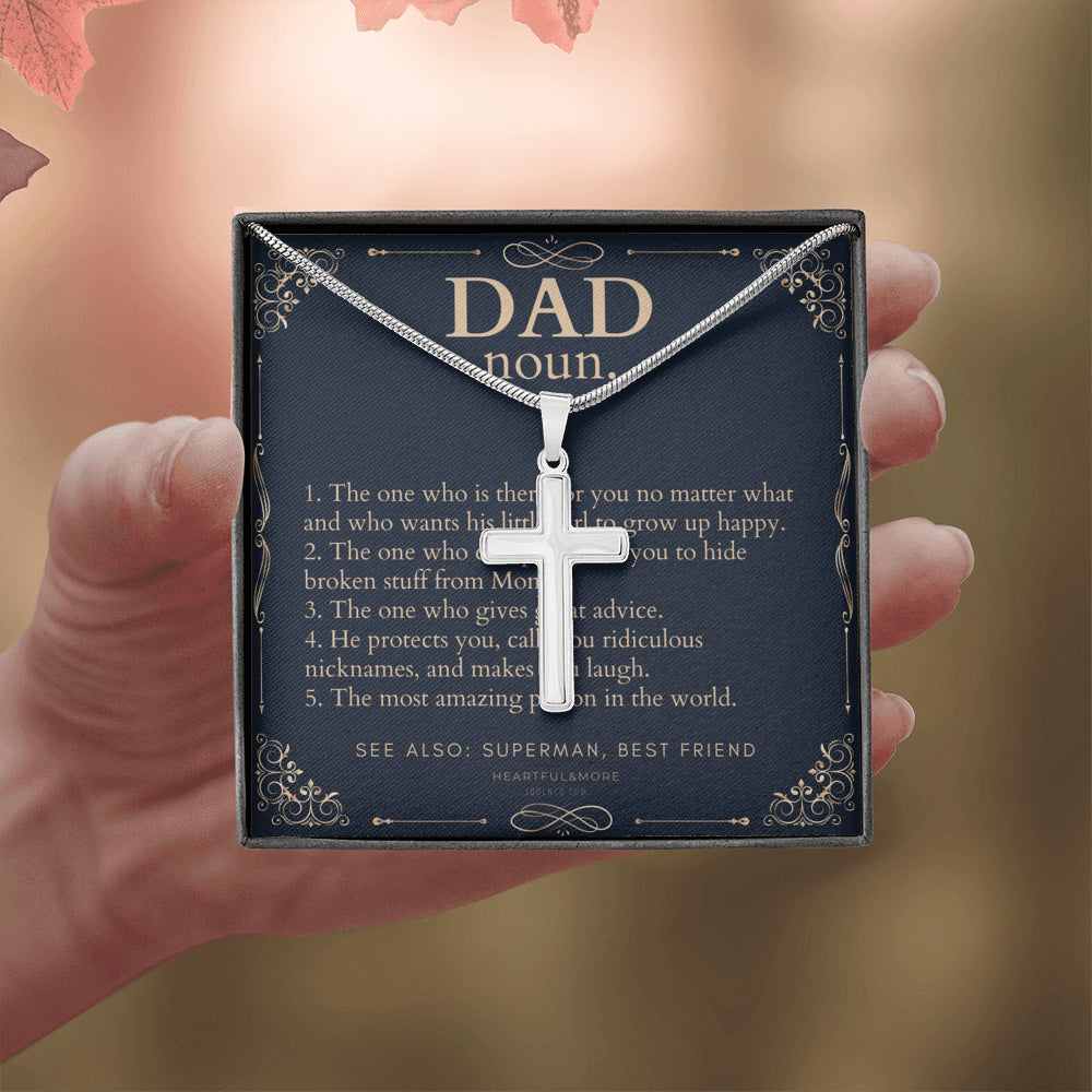 Personalized Gift for Dad on Father’s Day, Father’s Day gift for Dad, Dad Necklace, Cross Necklace, Dad Definition Necklace, Dad Definition Gift, Funny Gift for Dad