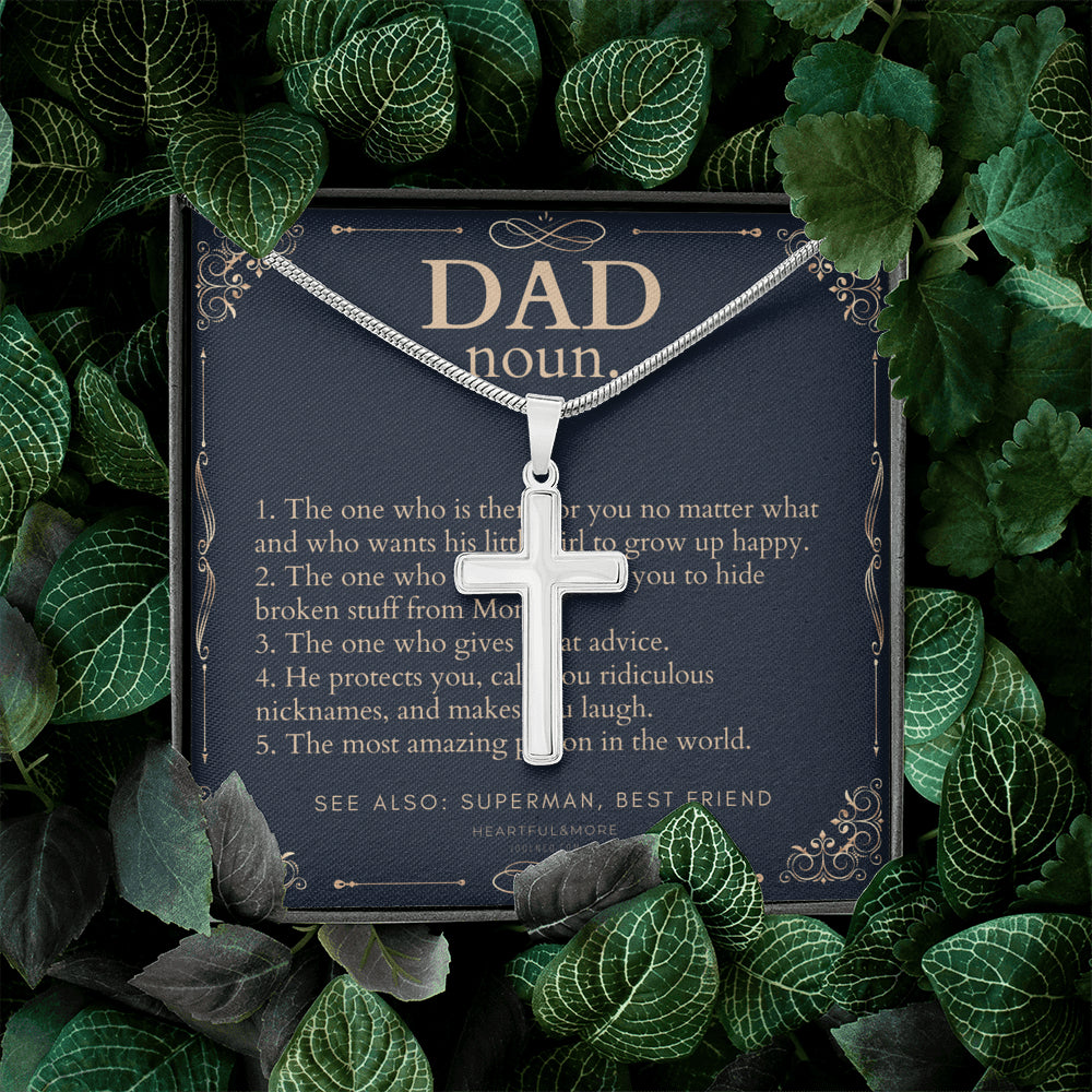 Personalized Gift for Dad on Father’s Day, Father’s Day gift for Dad, Dad Necklace, Cross Necklace, Dad Definition Necklace, Dad Definition Gift, Funny Gift for Dad