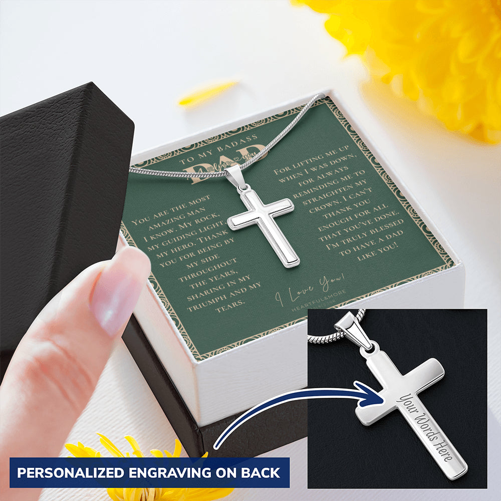Personalized Gift for Dad on Father's Day, Father's Day gift for Dad, Cross Necklace for Dad, Badass Dad Necklace, Gift from Daughter, Gift from Son