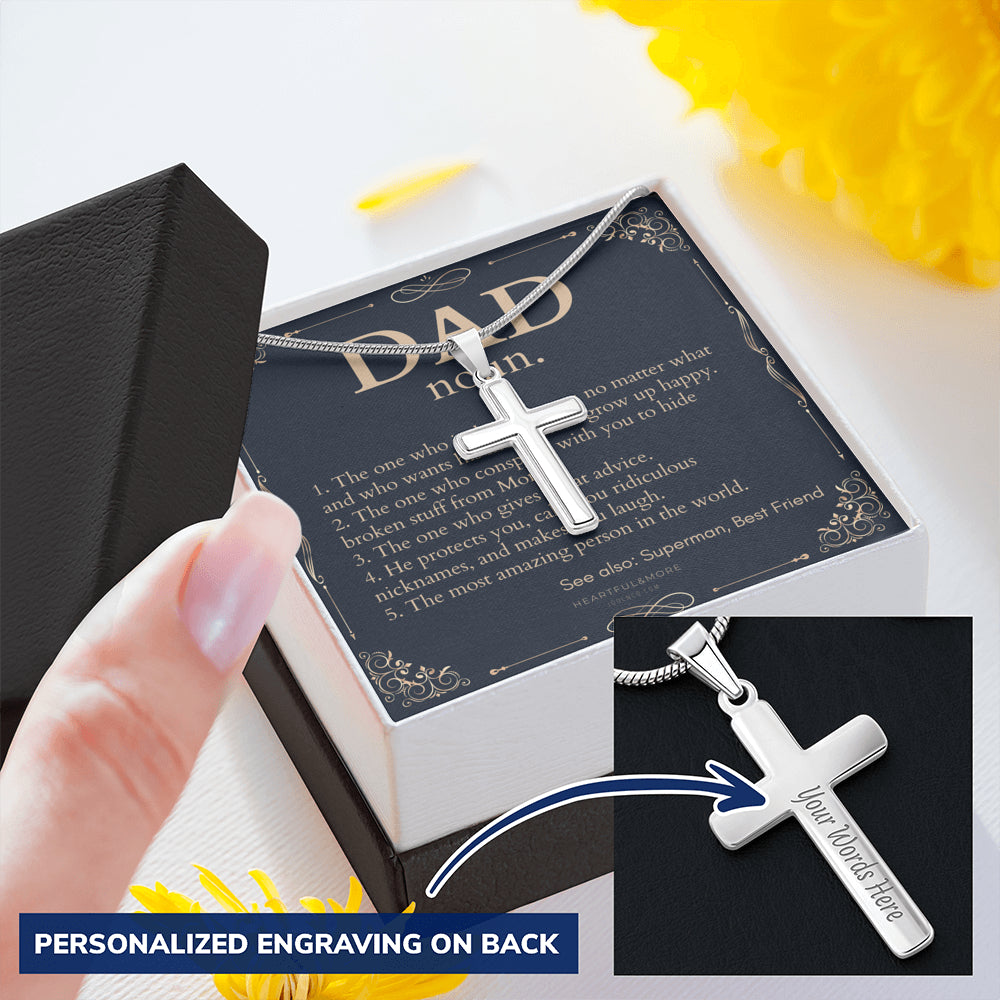 Personalized Cross Necklace for Dad, Personalized Gift for Dad on Father’s Day, Father’s Day gift for Dad, Dad Necklace, Dad Definition Necklace, Dad Definition Gift
