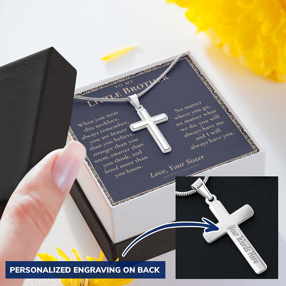 Little Brother Gift from Sister, Cross Necklace for Little Brother, Gifts for Young Brother, Cross Necklace from Sister to Little Brother