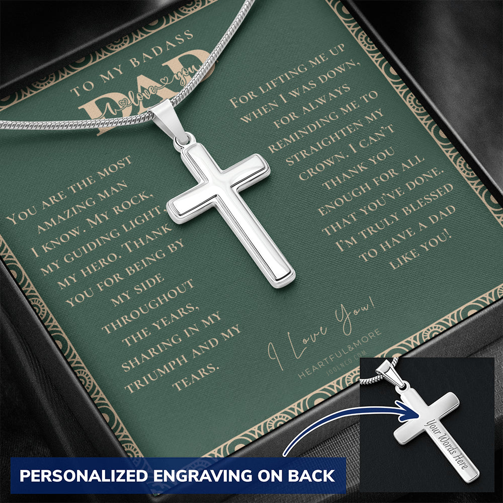 Personalized Gift for Dad on Father's Day, Father's Day gift for Dad, Cross Necklace for Dad, Badass Dad Necklace, Gift from Daughter, Gift from Son