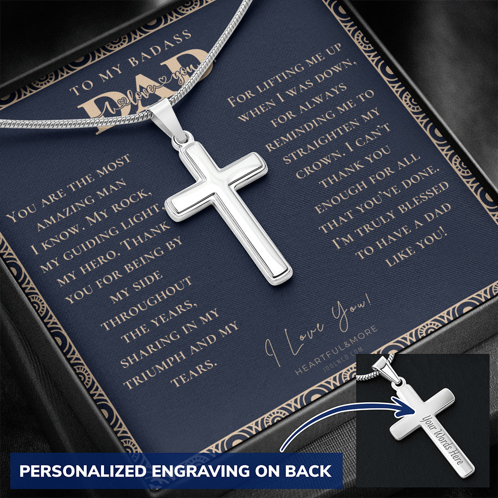 Personalized Gift for Dad on Father's Day, Father's Day gift for Dad, Cross Necklace for Dad, Badass Dad Necklace, Gift from Daughter, Gift from Son