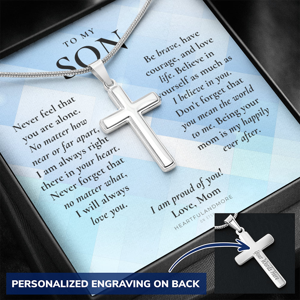 Gift for Son Cross Necklace, Gifts for Son from Mom, To My Son Cross, Birthday Gift for Son, Mom and Son Personalized Gift, Mom to Son Gift