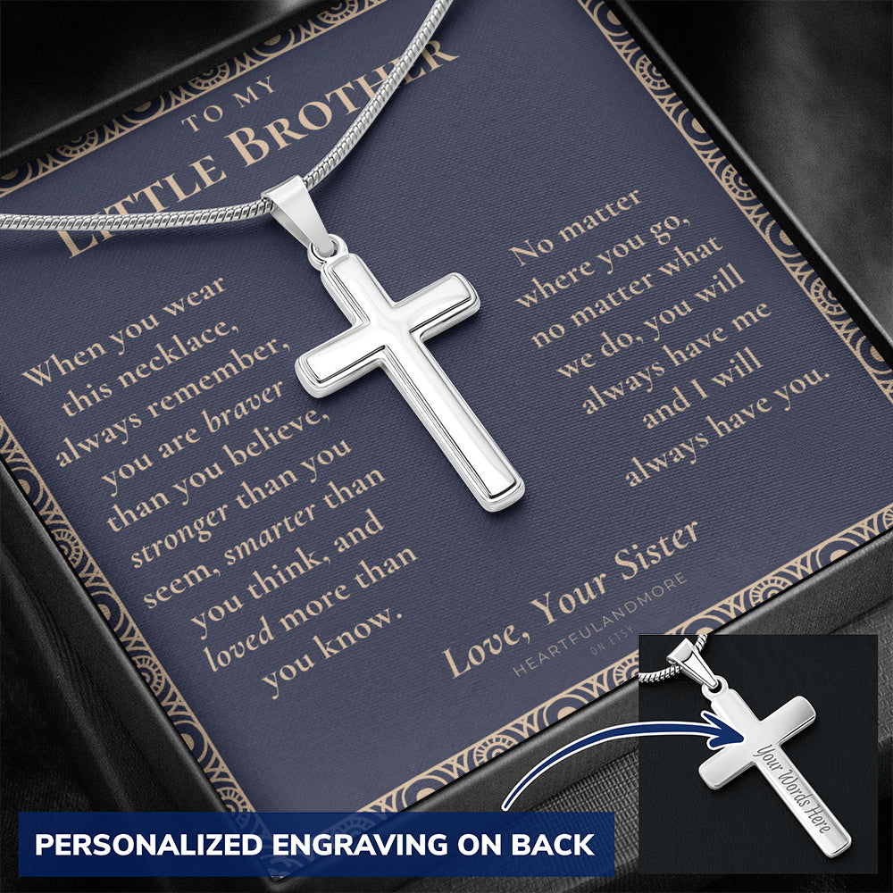 Little Brother Gift from Sister, Cross Necklace for Little Brother, Gifts for Young Brother, Cross Necklace from Sister to Little Brother