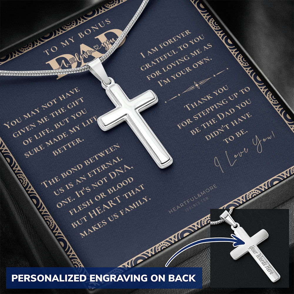Step Dad Fathers Day Gift, Engraving Necklace, Personalized Cross Necklace, Birthday Present For Bonus Dad, Step Father Wedding Gift