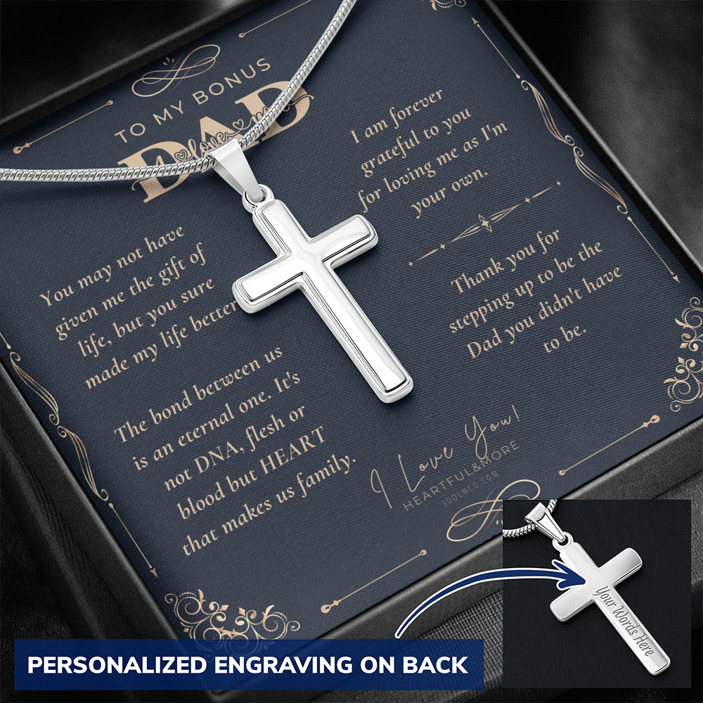 Step Dad Fathers Day Gift, Engraving Necklace, Personalized Cross Necklace, Birthday Present For Bonus Dad, Step Father Wedding Gift