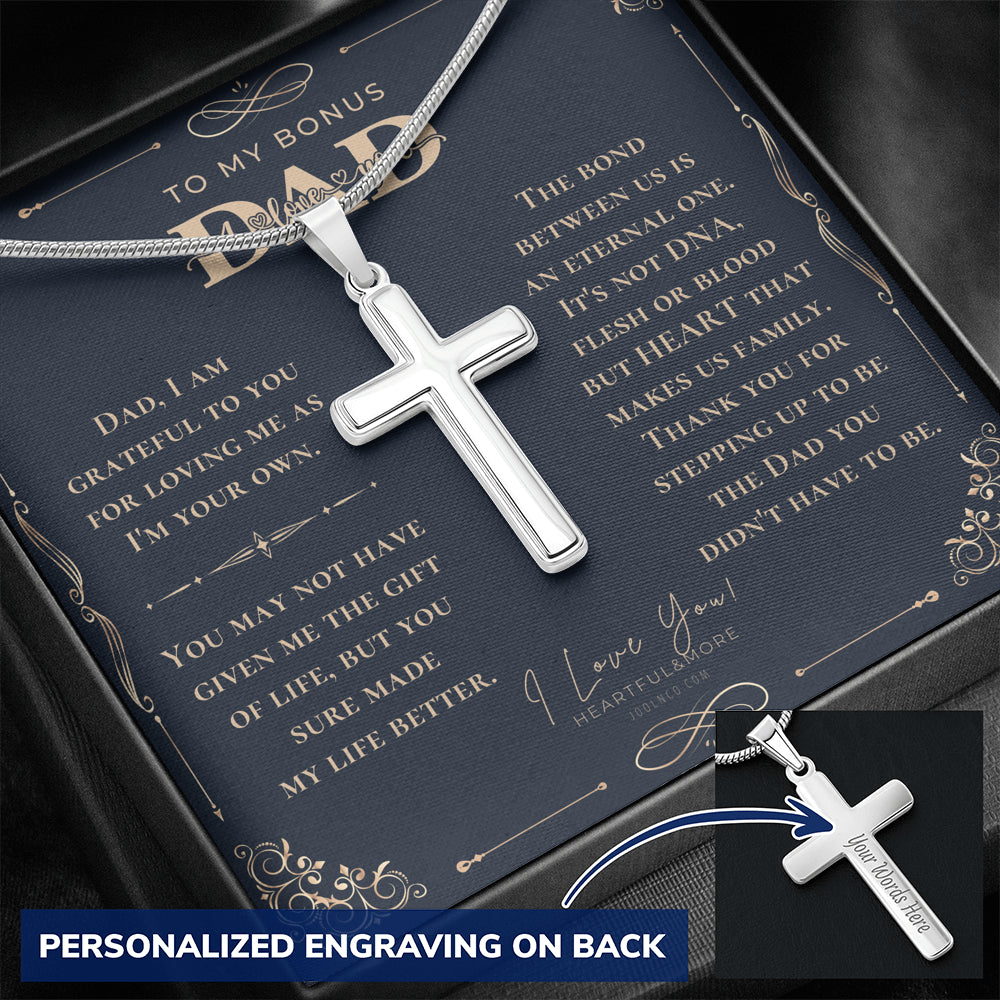 Step Dad Fathers Day Gift, Engraving Necklace, Personalized Cross Necklace, Birthday Present For Bonus Dad, Step Father Wedding Gift