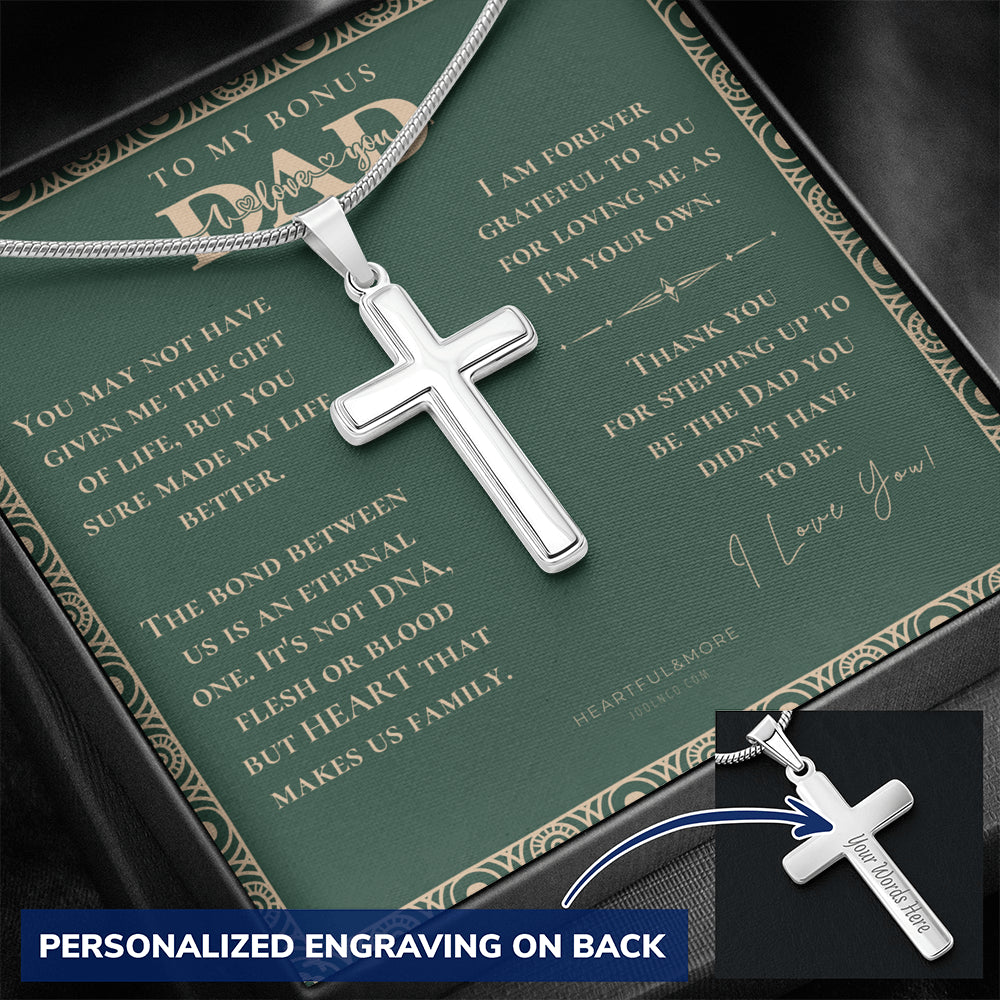 Step Dad Fathers Day Gift, Engraving Necklace, Personalized Cross Necklace, Birthday Present For Bonus Dad, Step Father Wedding Gift