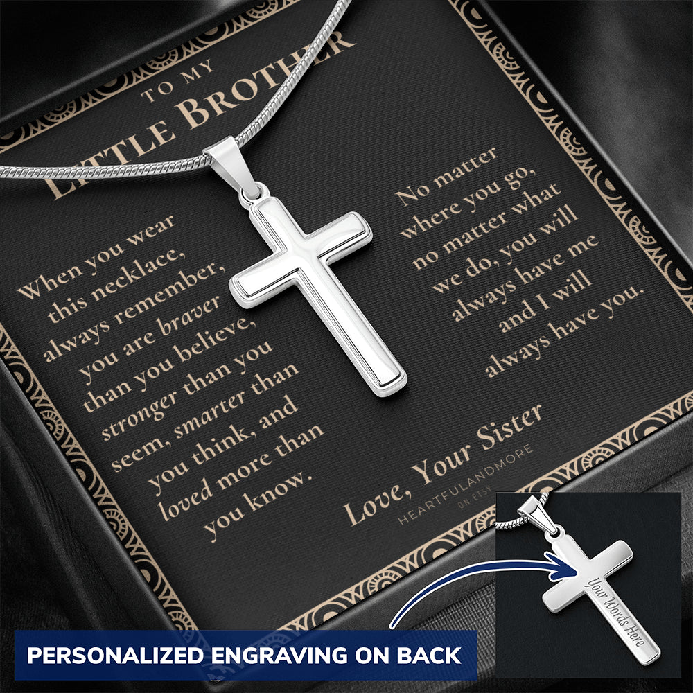 Little Brother Gift from Sister, Cross Necklace for Little Brother, Gifts for Young Brother, Cross Necklace from Sister to Little Brother