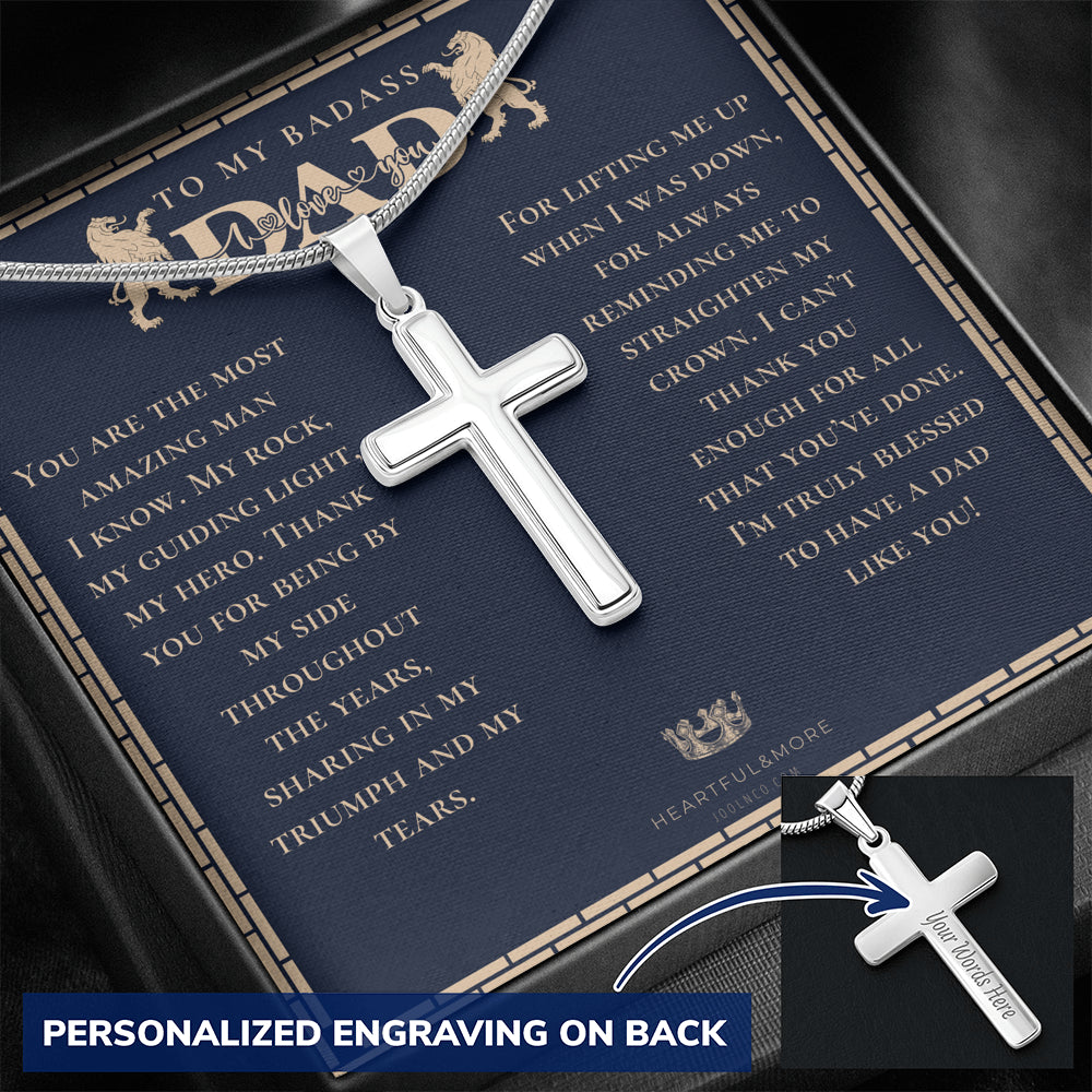 Personalized Gift for Dad on Father's Day, Father's Day gift for Dad, Cross Necklace for Dad, Badass Dad Necklace, Gift from Daughter, Gift from Son