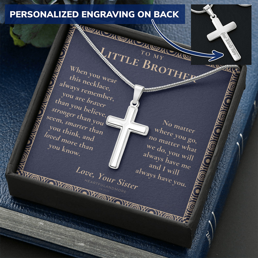 Little Brother Gift from Sister, Cross Necklace for Little Brother, Gifts for Young Brother, Cross Necklace from Sister to Little Brother