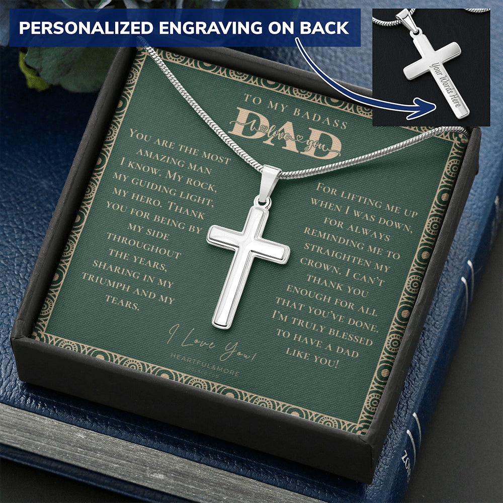 Personalized Gift for Dad on Father's Day, Father's Day gift for Dad, Cross Necklace for Dad, Badass Dad Necklace, Gift from Daughter, Gift from Son