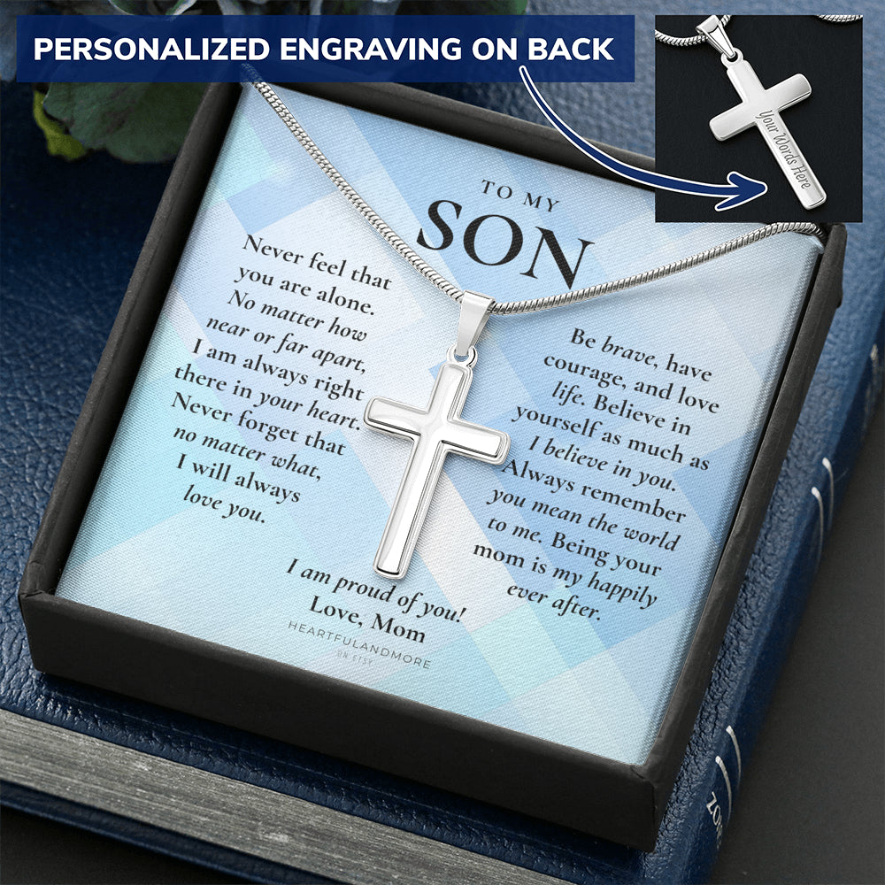 Gift for Son Cross Necklace, Gifts for Son from Mom, To My Son Cross, Birthday Gift for Son, Mom and Son Personalized Gift, Mom to Son Gift