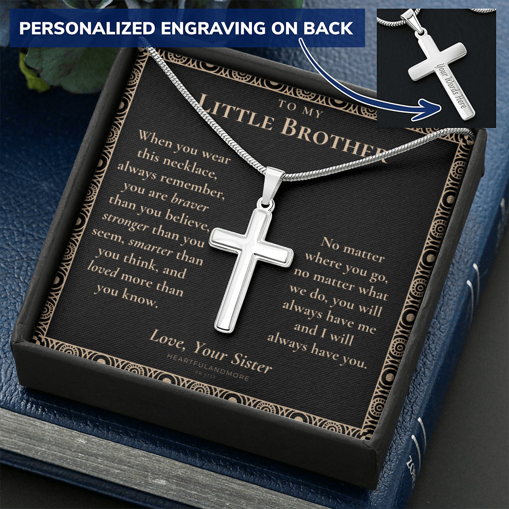 Little Brother Gift from Sister, Cross Necklace for Little Brother, Gifts for Young Brother, Cross Necklace from Sister to Little Brother