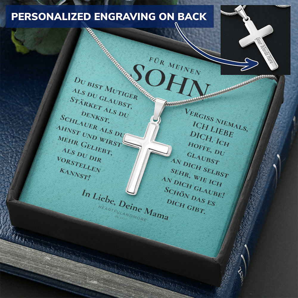 Geschenk für Sohn Mama, Mutter Sohn Geschenk, Geburtstagsgeschenk für Sohn, Kreuz Kette Mit Gravur für Sohn, Konfirmationsgeschenk
