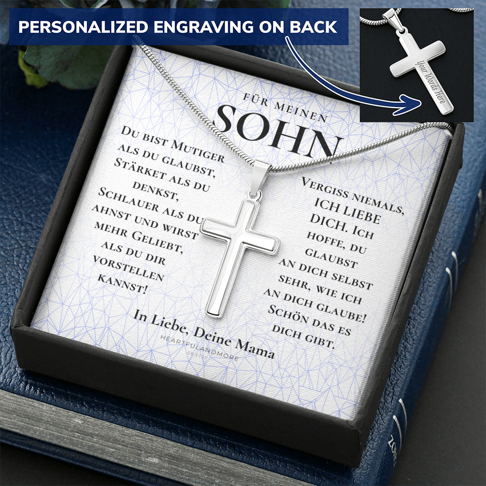 Geschenk für Sohn Mama, Mutter Sohn Geschenk, Geburtstagsgeschenk für Sohn, Kreuz Kette Mit Gravur für Sohn, Konfirmationsgeschenk