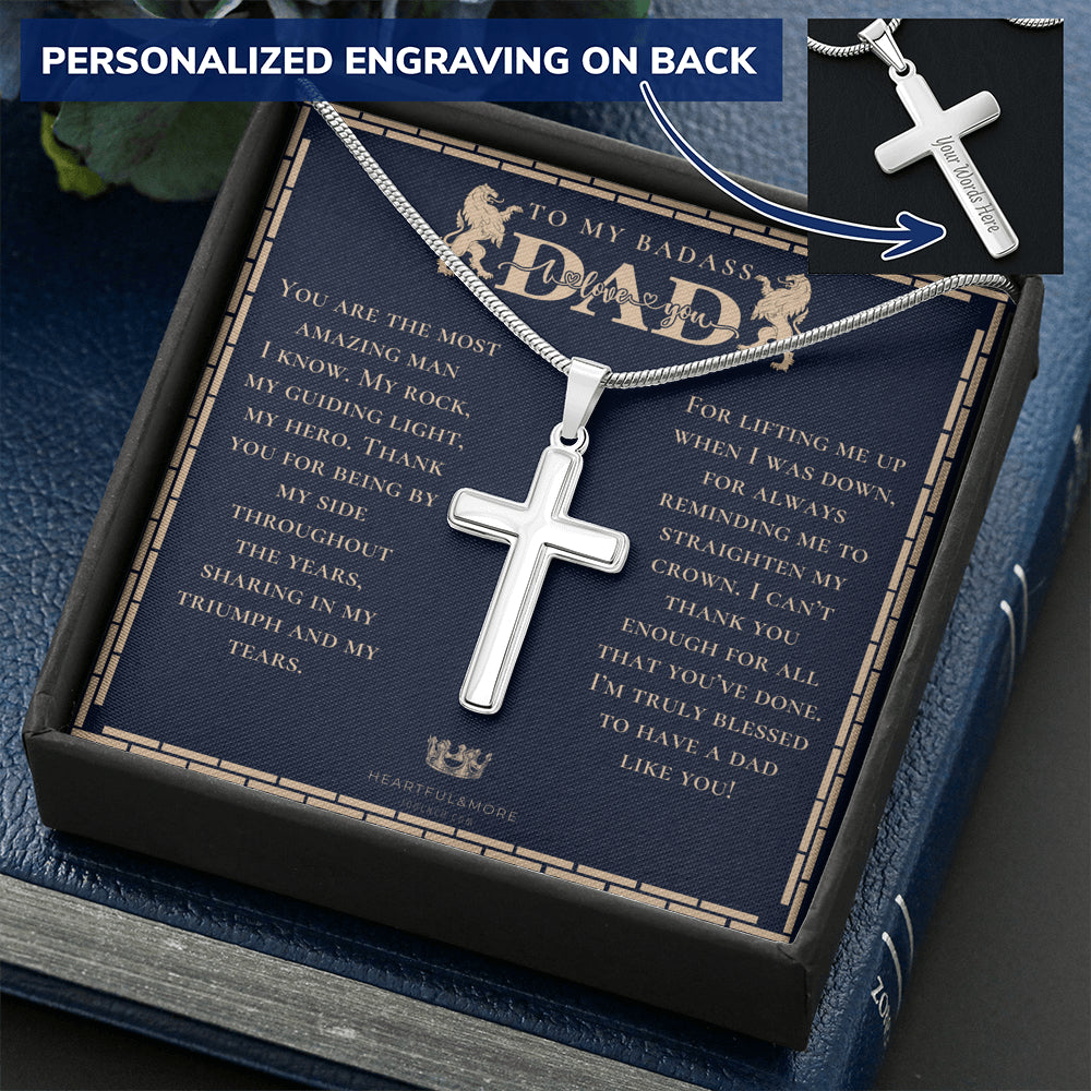 Personalized Gift for Dad on Father's Day, Father's Day gift for Dad, Cross Necklace for Dad, Badass Dad Necklace, Gift from Daughter, Gift from Son