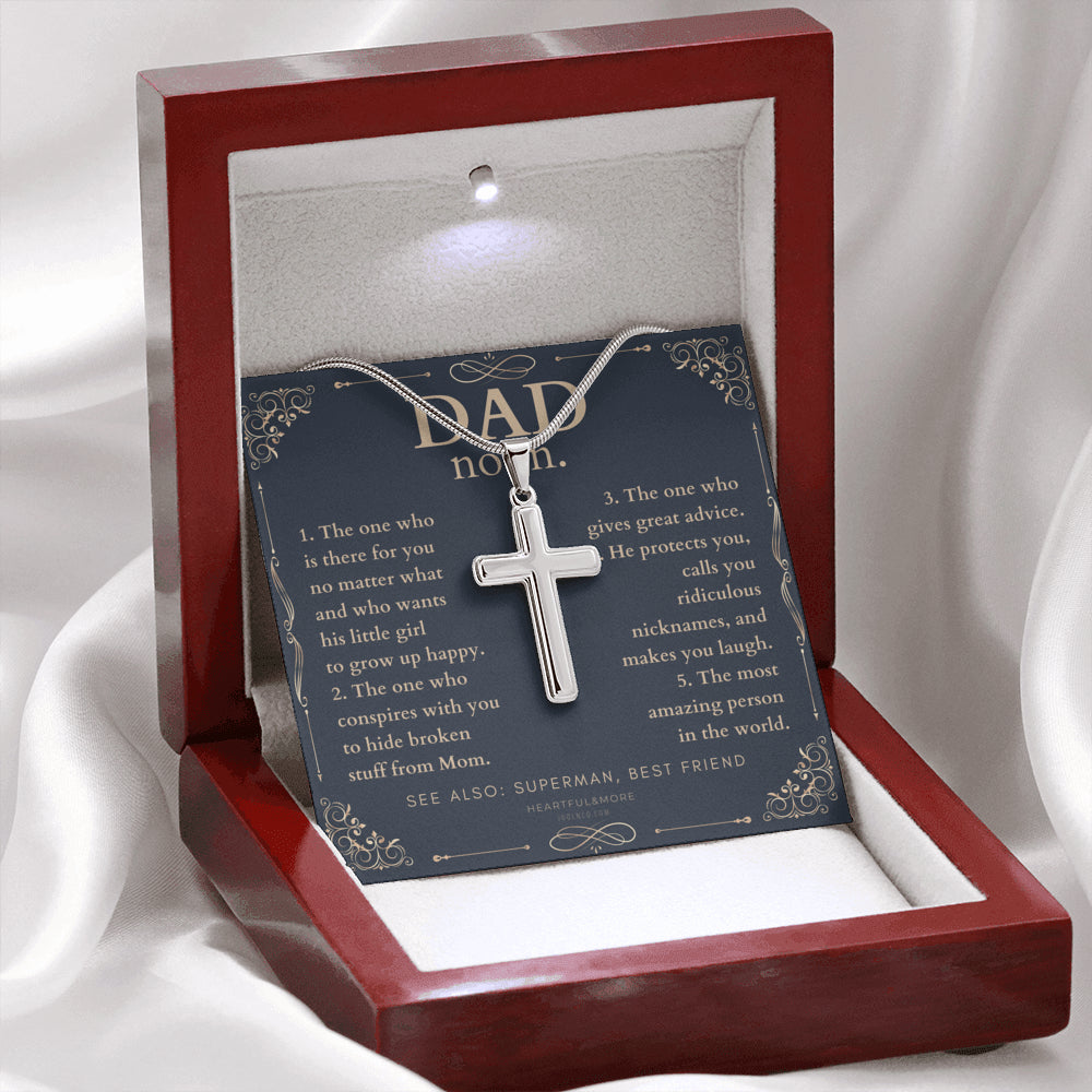 Personalized Gift for Dad on Father’s Day, Father’s Day gift for Dad, Dad Necklace, Cross Necklace, Dad Definition Necklace, Dad Definition Gift