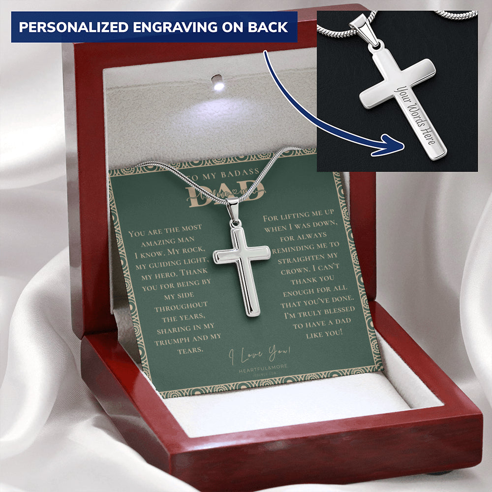 Personalized Gift for Dad on Father's Day, Father's Day gift for Dad, Cross Necklace for Dad, Badass Dad Necklace, Gift from Daughter, Gift from Son