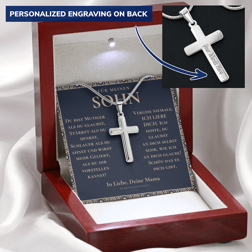 Geschenk für Sohn Mama, Mutter Sohn Geschenk, Geburtstagsgeschenk für Sohn, Kreuz Kette Mit Gravur für Sohn, Konfirmationsgeschenk
